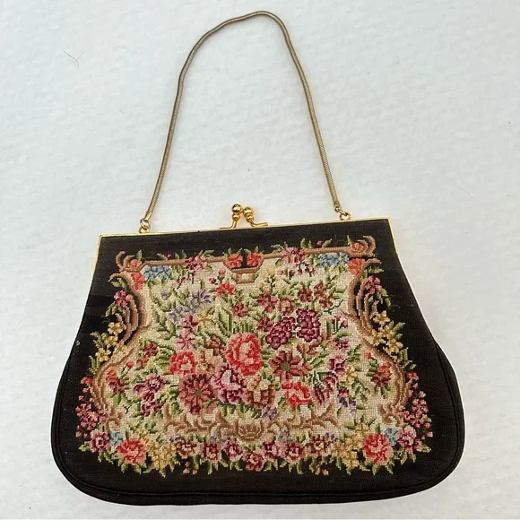 Vintage Micro Petit Point Floral Kiss Lock Hand Bag - Picture 2 of 13